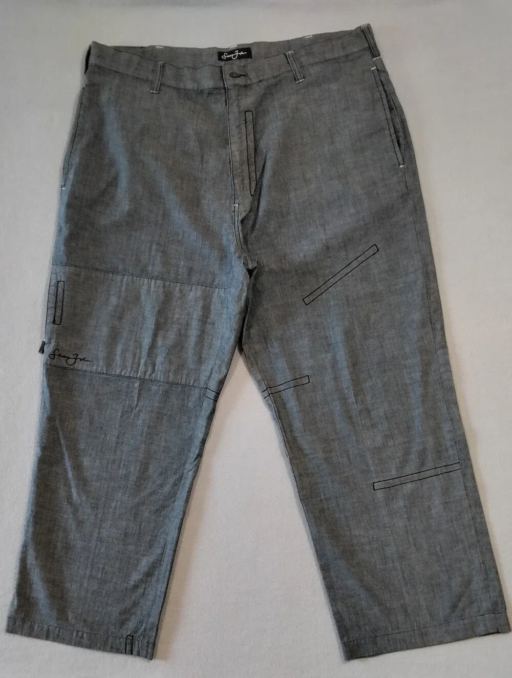 Sean John Y2K Baggy Fit Casual Chino Pants Lightweight Cotton Silver Black 38x30